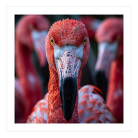 Close Up Of A Flamingo Bird Face, Pink Feathers (Print Only)