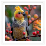 Cockatiel Bird Sitting On A Branch With Berries thumbnail