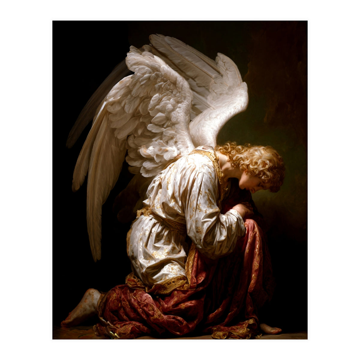 Kneeling Down Angel Renaissance inspired Religious Art (Print Only)
