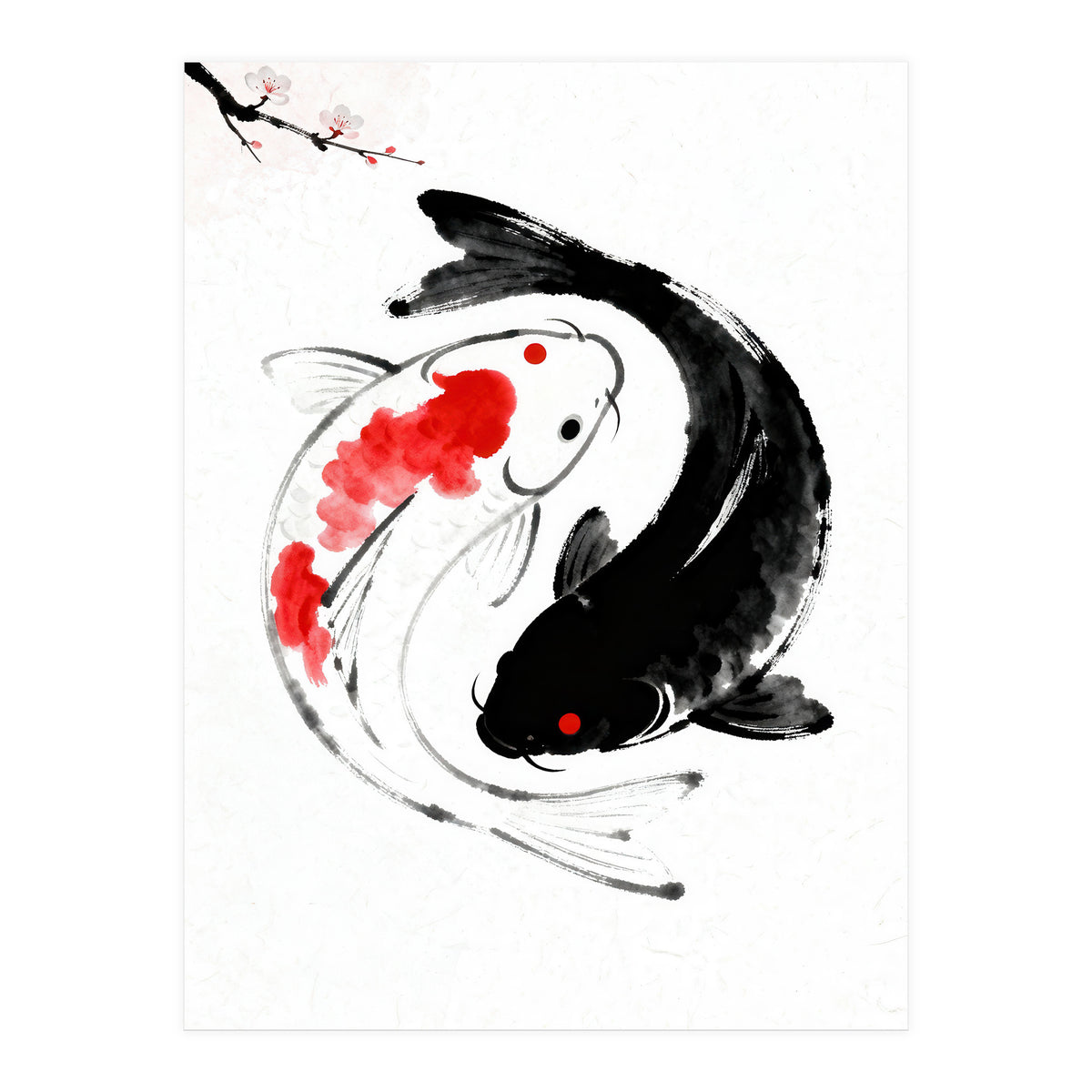 Yin Yang Koi Fish, Black and White Japanese Ink Painting Zen Wall Art, Yin Yang, YIN & YANG (Print Only)