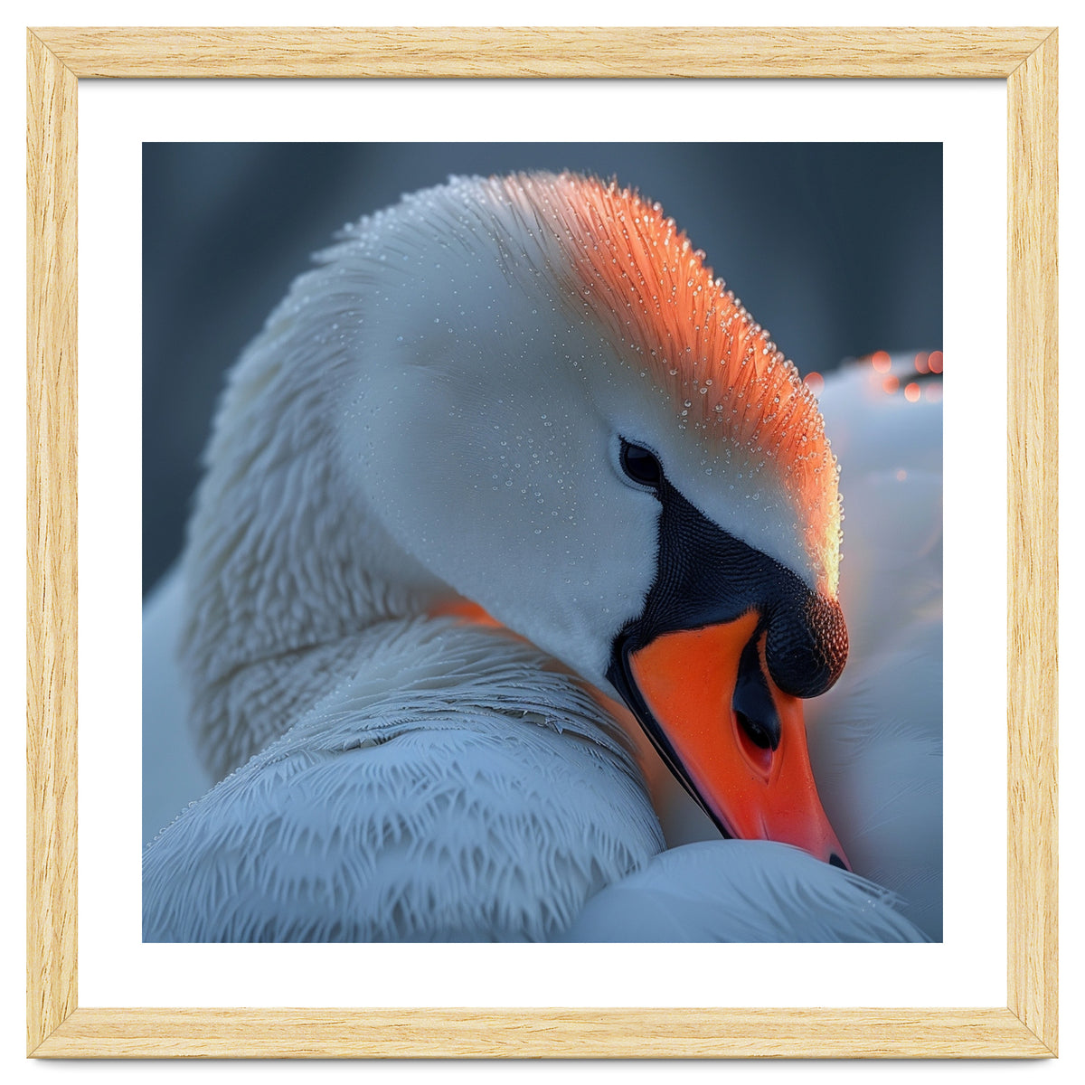 Close Up Of A White Swan With Water Droplets