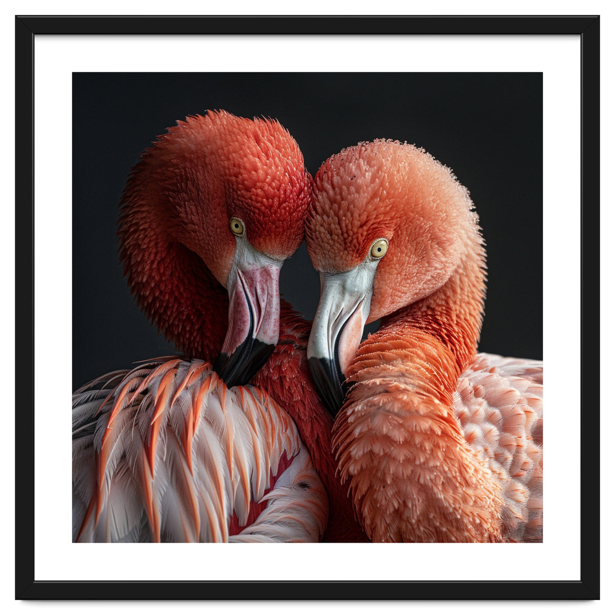 Close Up Of Two Flamingos Nuzzling Together