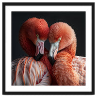 Close Up Of Two Flamingos Nuzzling Together