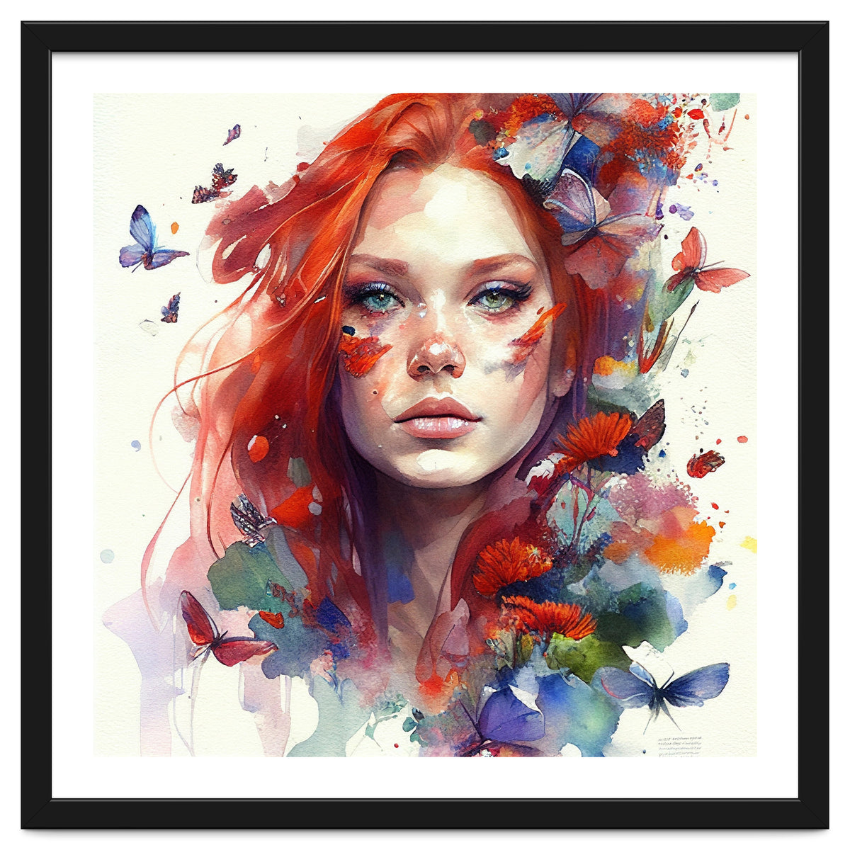 Watercolor Floral Red Hair Woman #9