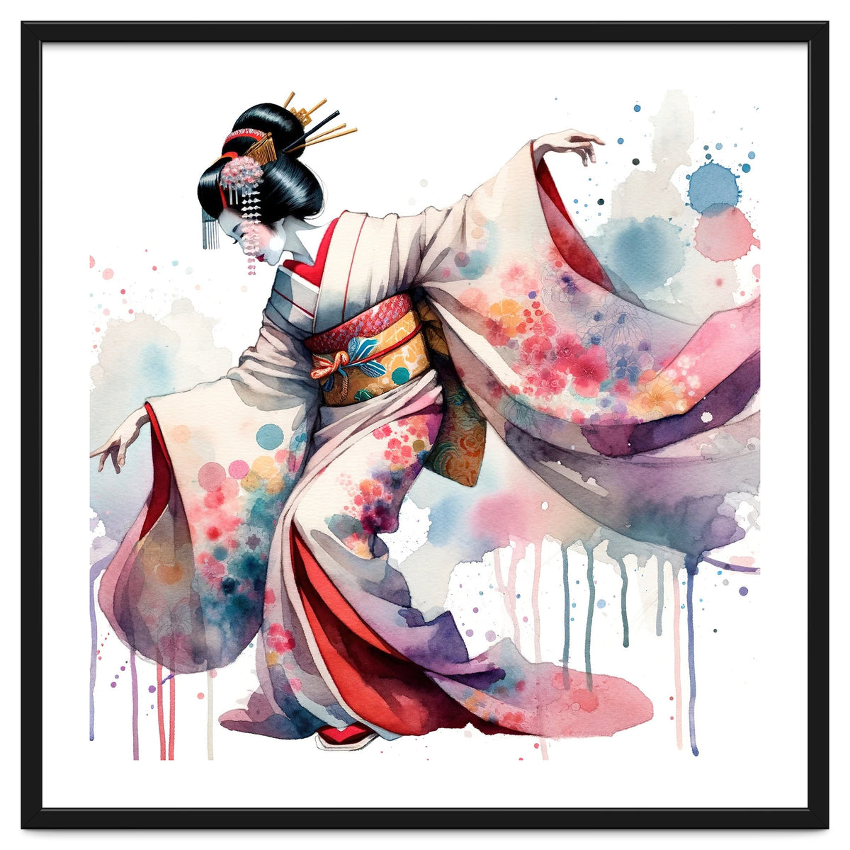 Geisha Dancer With Flowing Kimono
