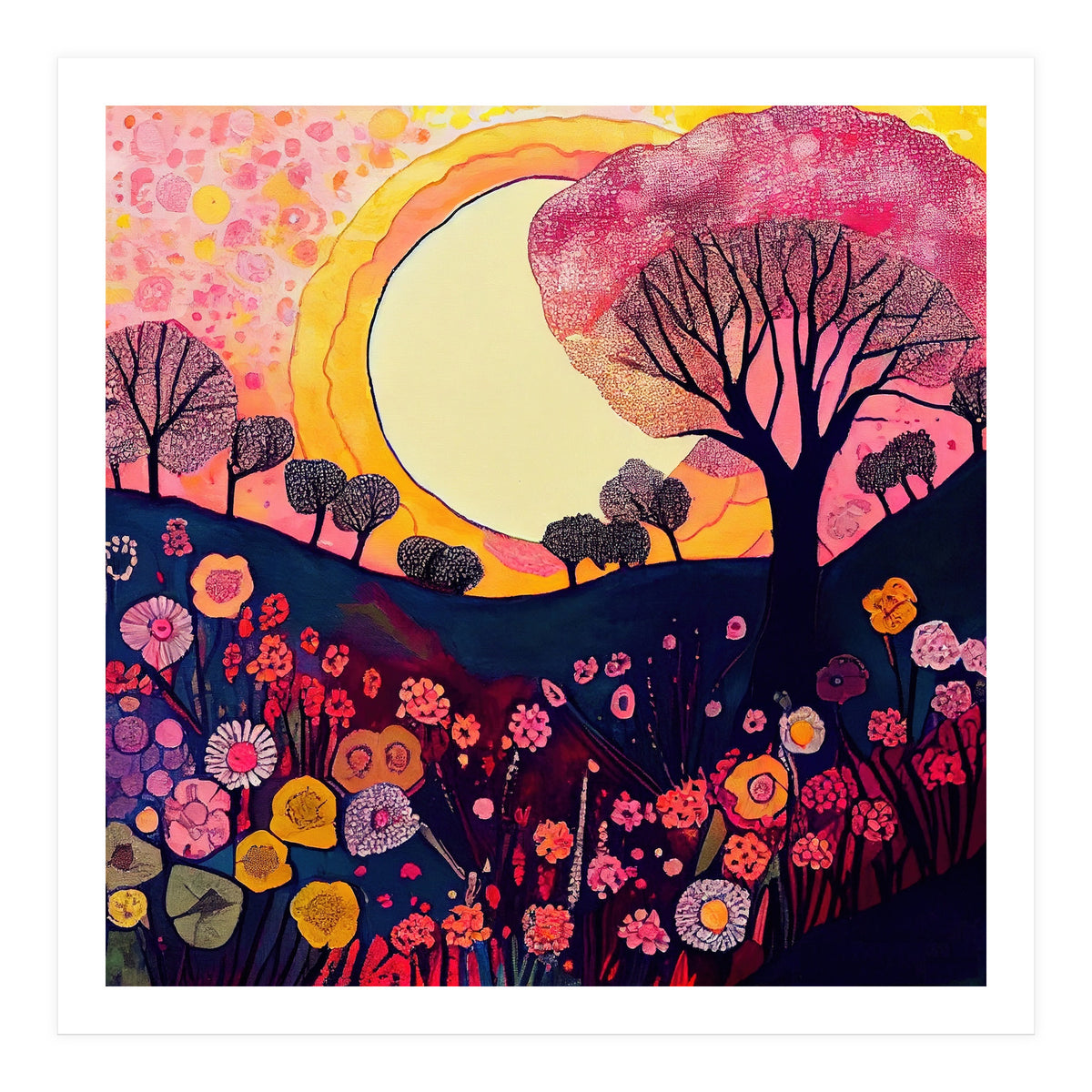 Folk Sunset Over Floral Hills (Print Only)