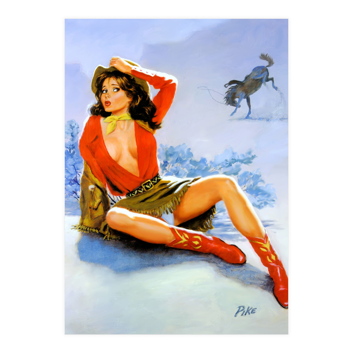 Pinup Girl Fell From A Wild Horse (Print Only)