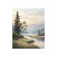 Dreamy Alpine Valley Landscape Painting (Print Only)