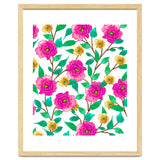 Floral Forever, Colorful Summer Garden Botanical Illustration, Pink Boho Vibrant Painting thumbnail