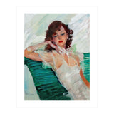 Girl Is Resting On A Green Bench, Watercolor Painting (Print Only) thumbnail
