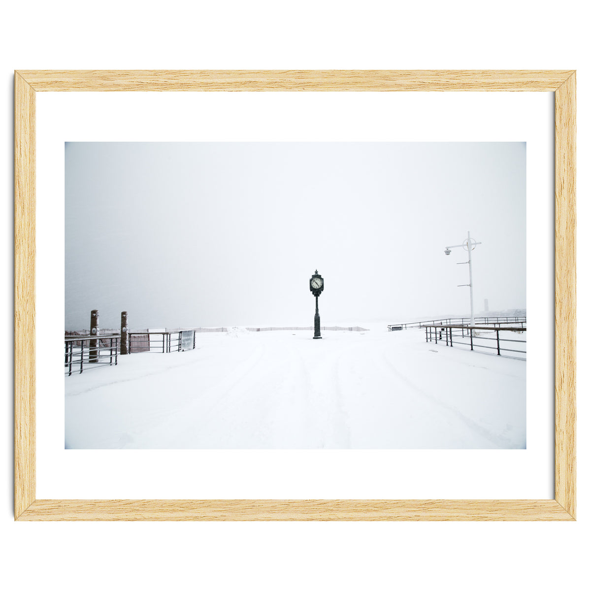 A clock tower in the snow beach