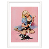 Sexy Pinup Girl Playing With Her Cat thumbnail
