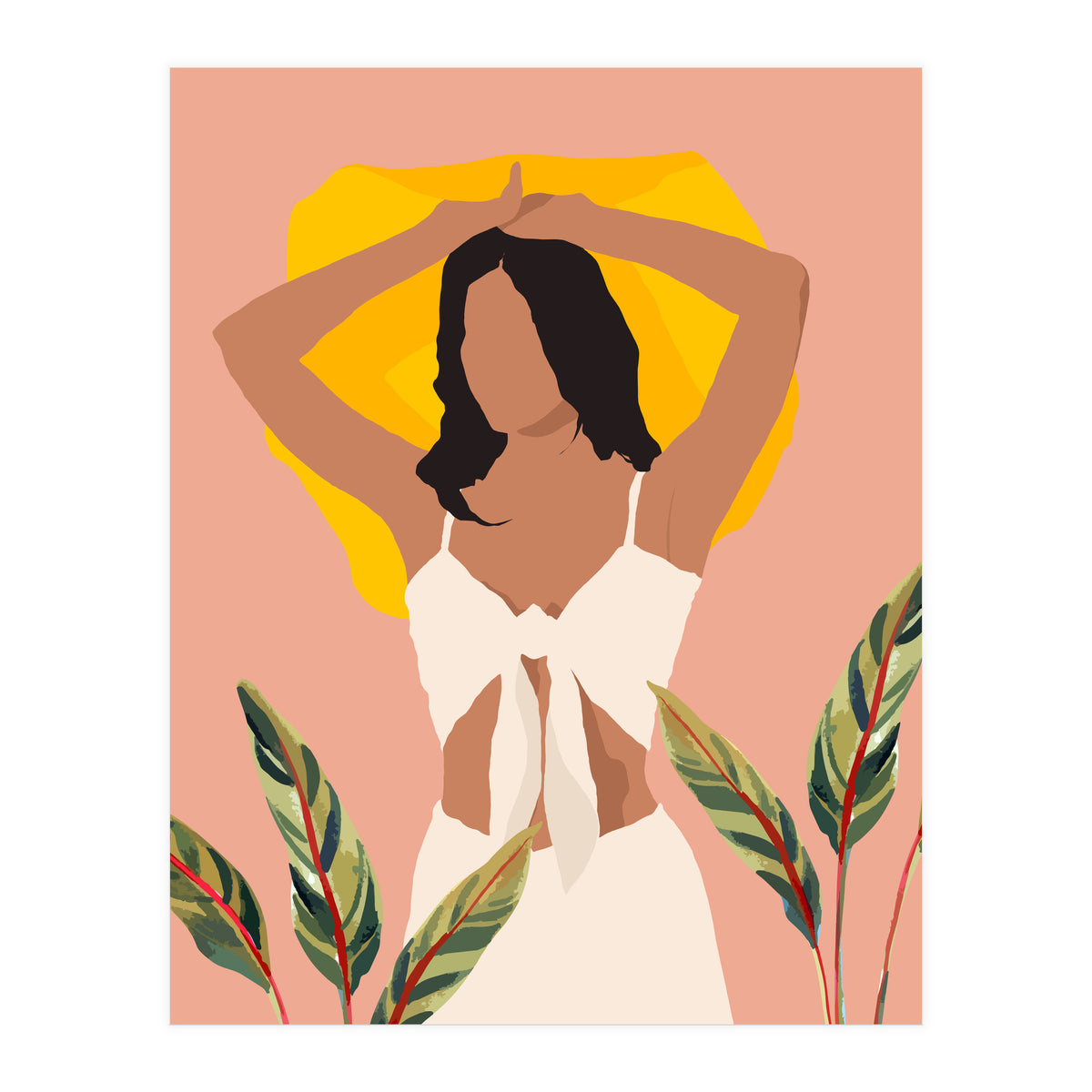 Fold Up The Sun & Take It Wherever You Go, Bohemian Woman Self Love Self Care Pastel , Plant Lady Tropical Boho Contemporary (Print Only)