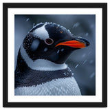 Close Up Penguin Portrait In Snowy Weather thumbnail