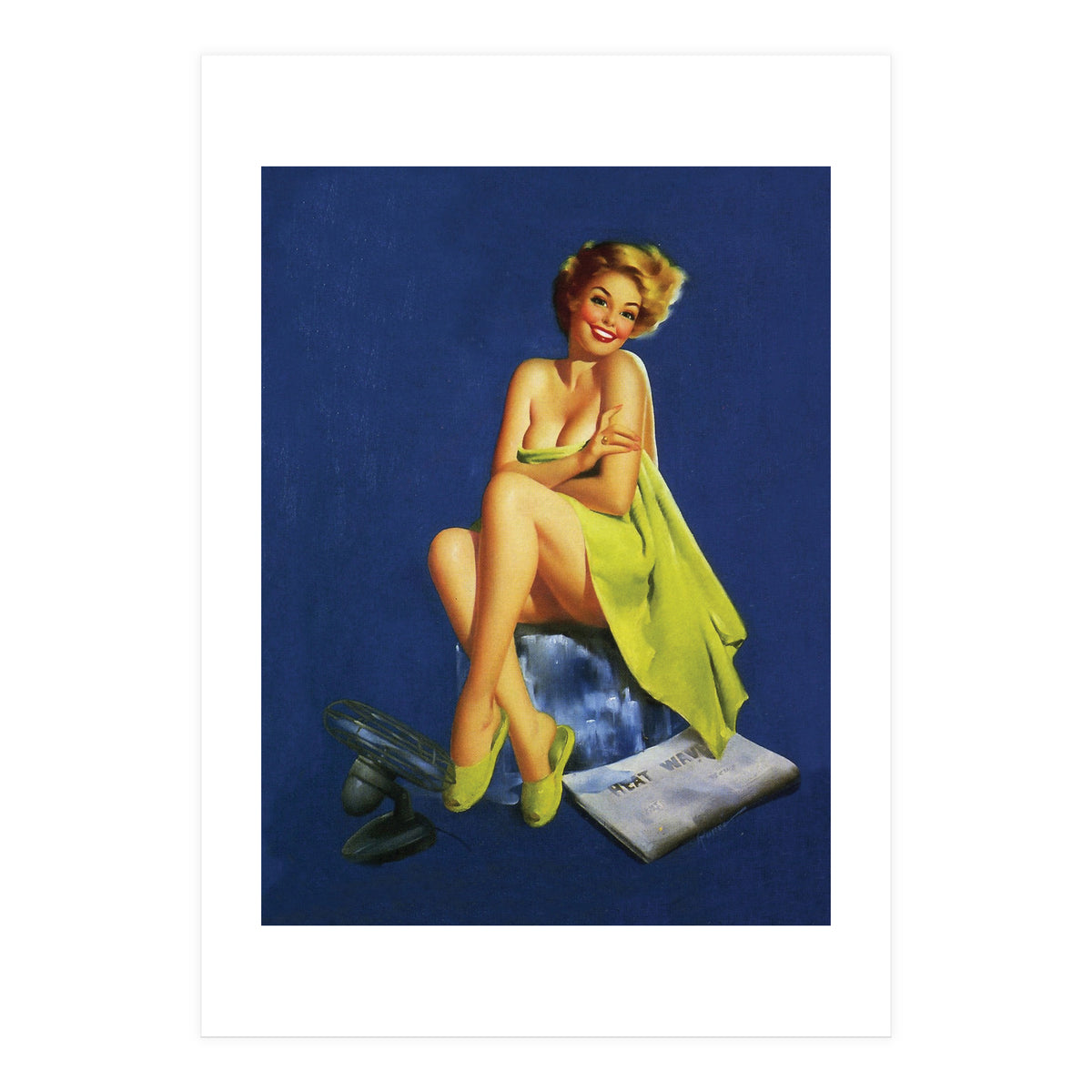 Sexy Pinup Posing With Green Towel (Print Only)