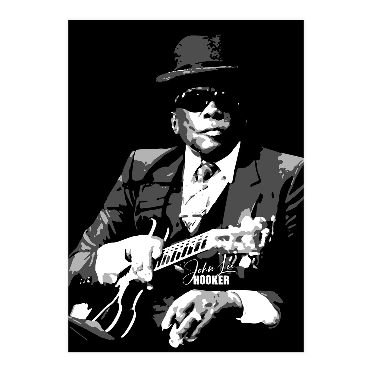 John Lee Hooker American Blues Guitarist in Grayscale (Print Only)