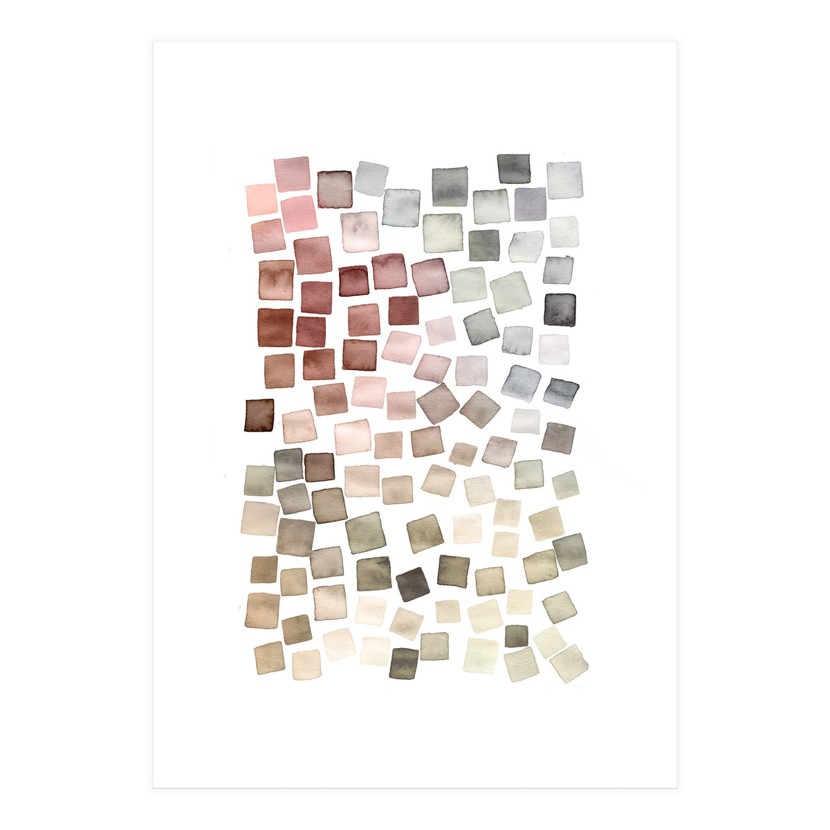 Watercolor Geometric Square Shapes Red (Print Only)