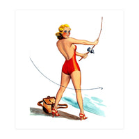 Pinup Girl Fishing On The Coast (Print Only)
