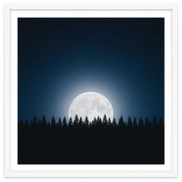 Midnight Serenity: Full Moon Over Forest Silhouettes