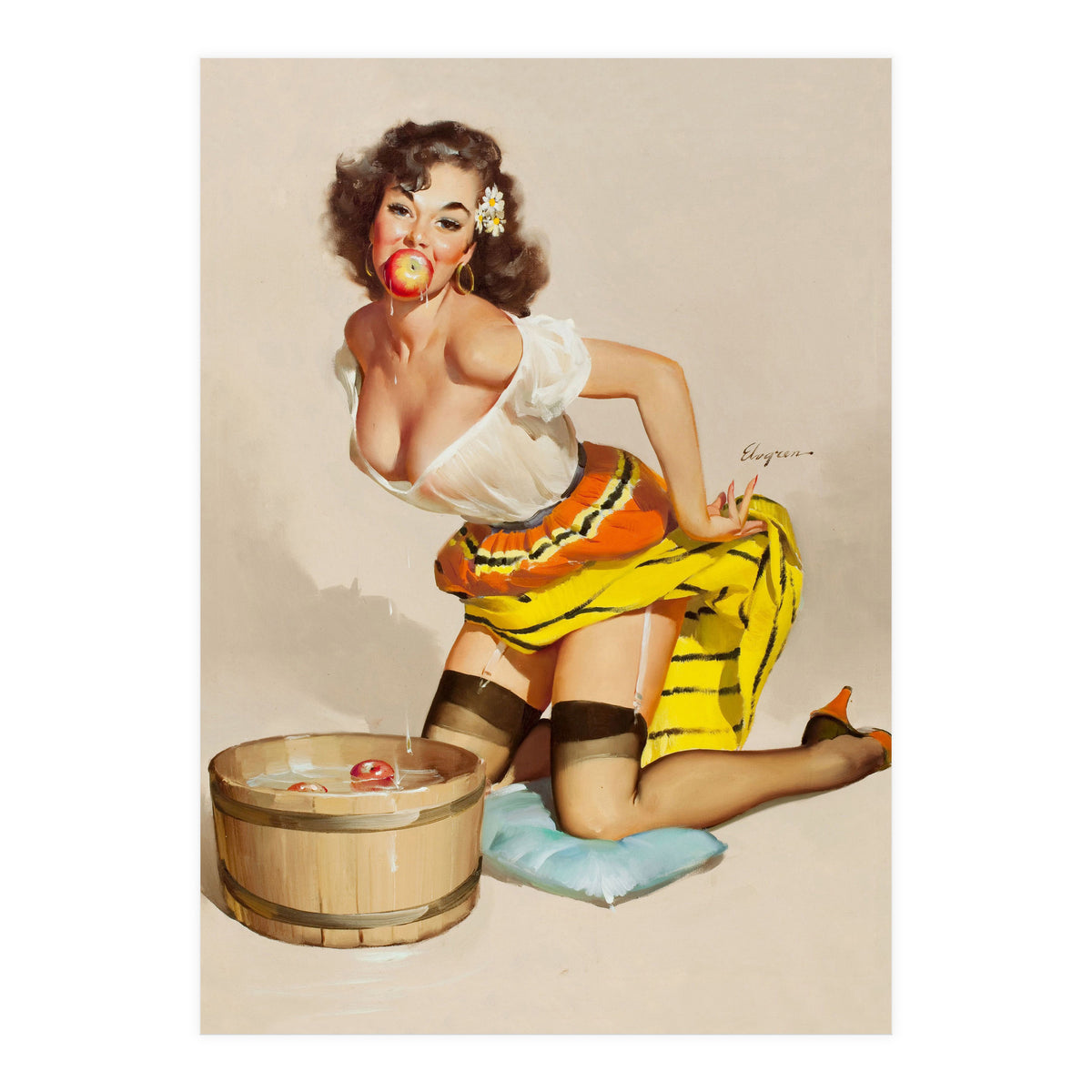 Pinup Girl Bobbing For Apples (Print Only)
