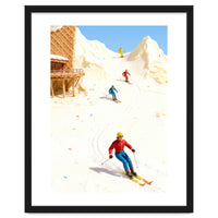 Skiing on Ice Cream Mountains, Miniature Skiers Winter Art Print for Kitchen Decor