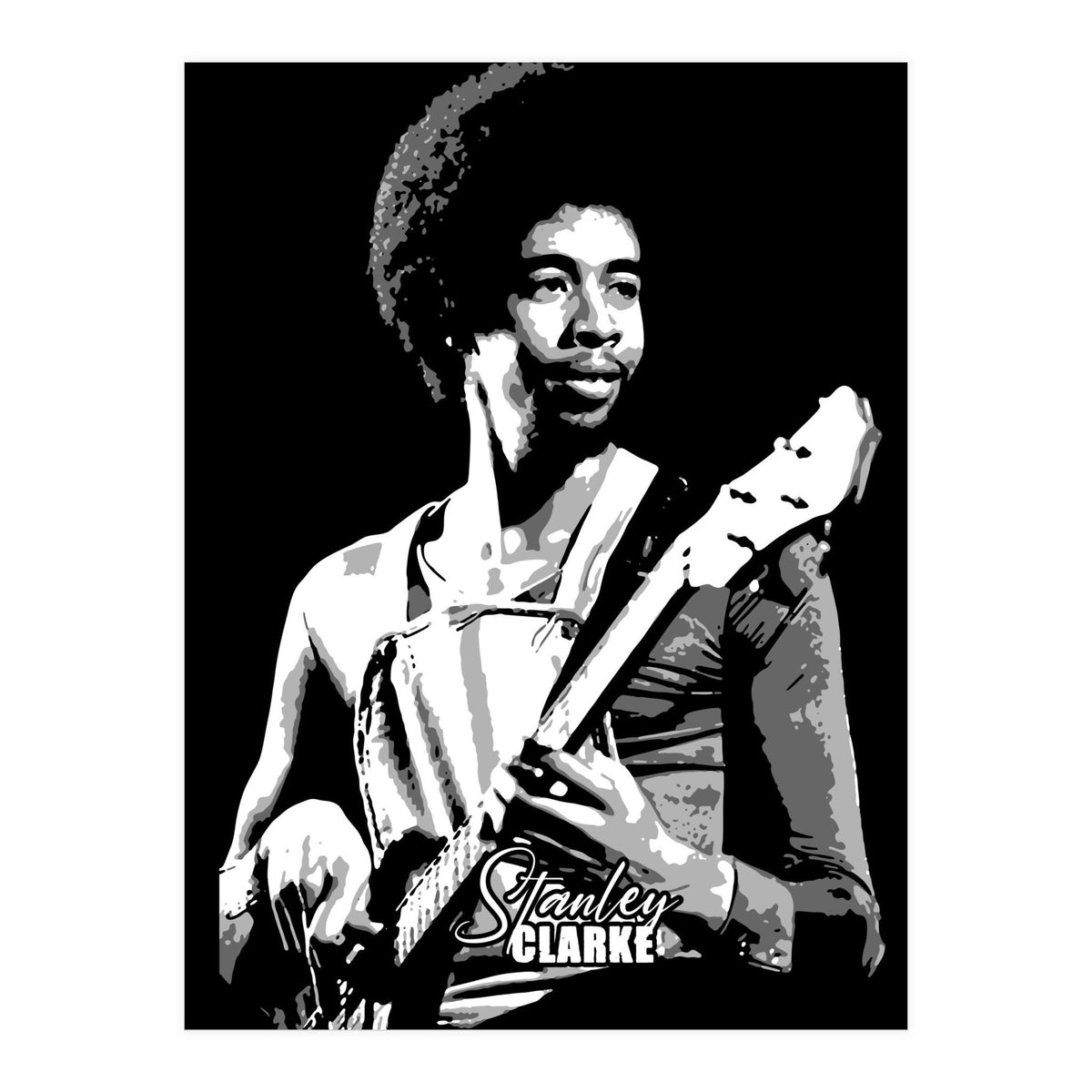 Stanley Clarke American Bassist in Grayscale (Print Only)