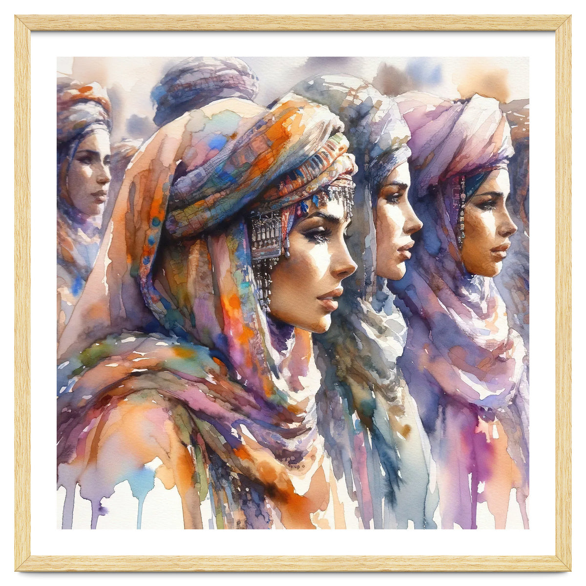 Tuareg Women Procession Watercolor
