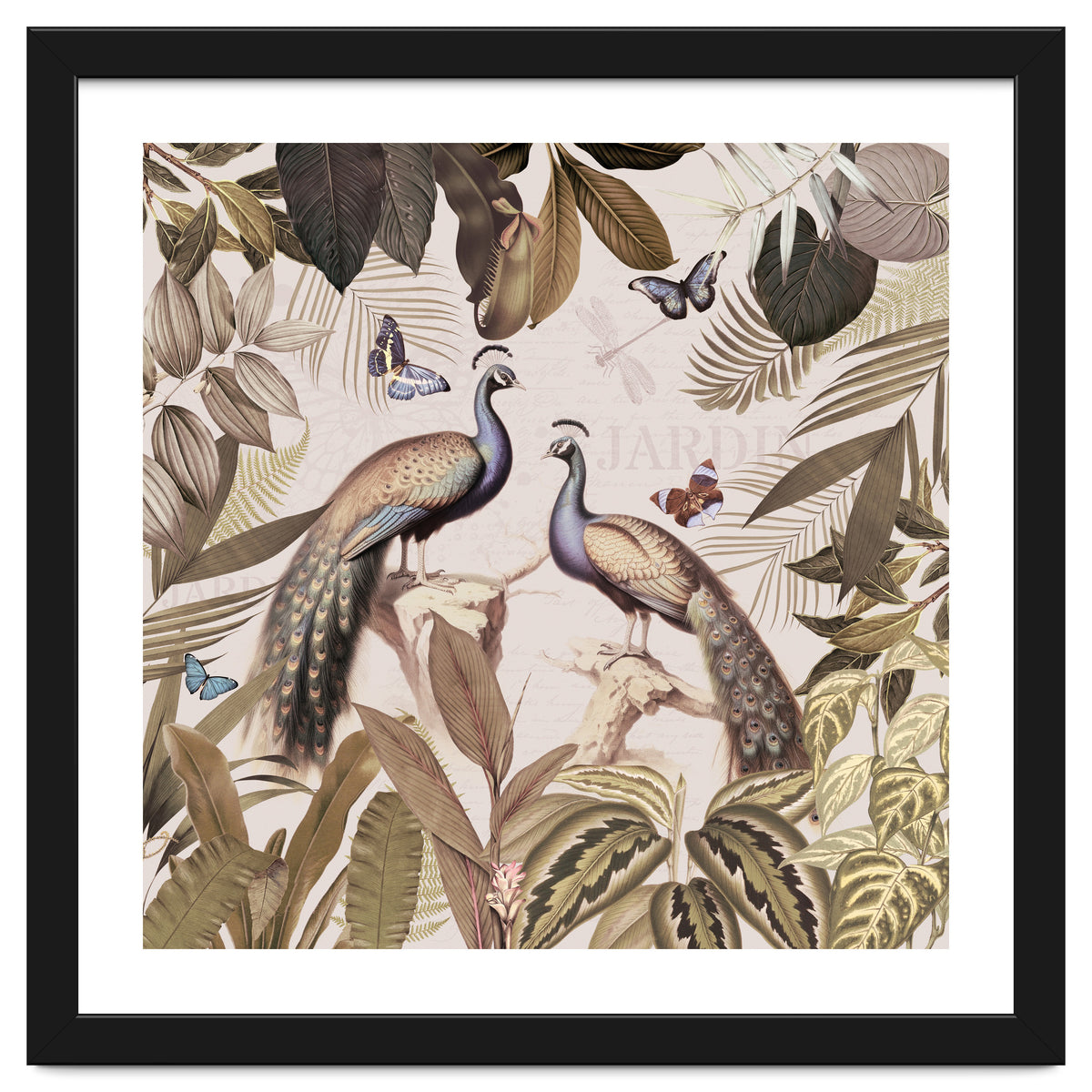 Vintage Sepia Exotic Peacocks Jungle