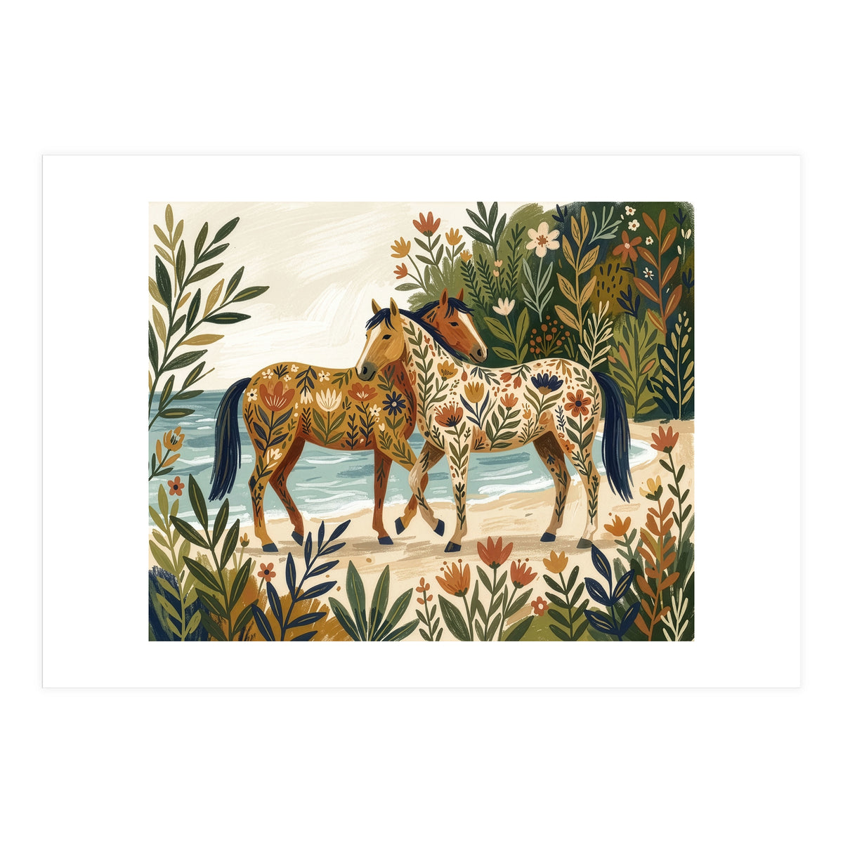 Horses In Blooming Paradise (Print Only)