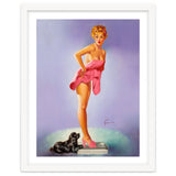 Pinup Girl On A Scale With Her Little Black Dog Behind thumbnail