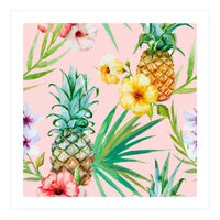 Hawaii Vintage Tropical Botanical Jungle Floral Watercolor Blush Pastel Pineapple Palm Painting (Print Only)