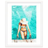 Pool Fashion | Modern Bohemian Woman Swim Watercolor Painting | Contemporary Travel thumbnail
