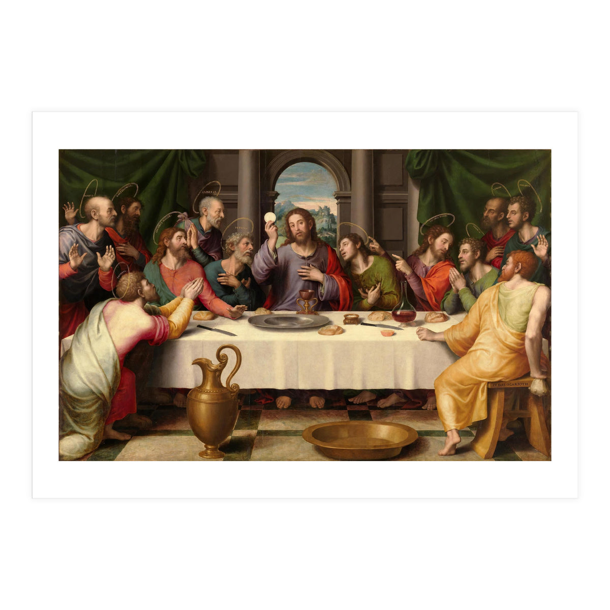 Juan de Juanes / 'The Last Supper', ca. 1562, Spanish School, Oil on panel, 116 cm x 191 cm, P00846. (Print Only)