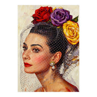 Audrey Hepburn, Impasto Floral Veil Portrait, Classic Hollywood Oil Painting, (Print Only)