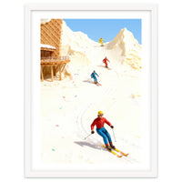 Skiing on Ice Cream Mountains, Miniature Skiers Winter Art Print for Kitchen Decor