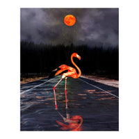 Flamingo and Red Moon  (Print Only)