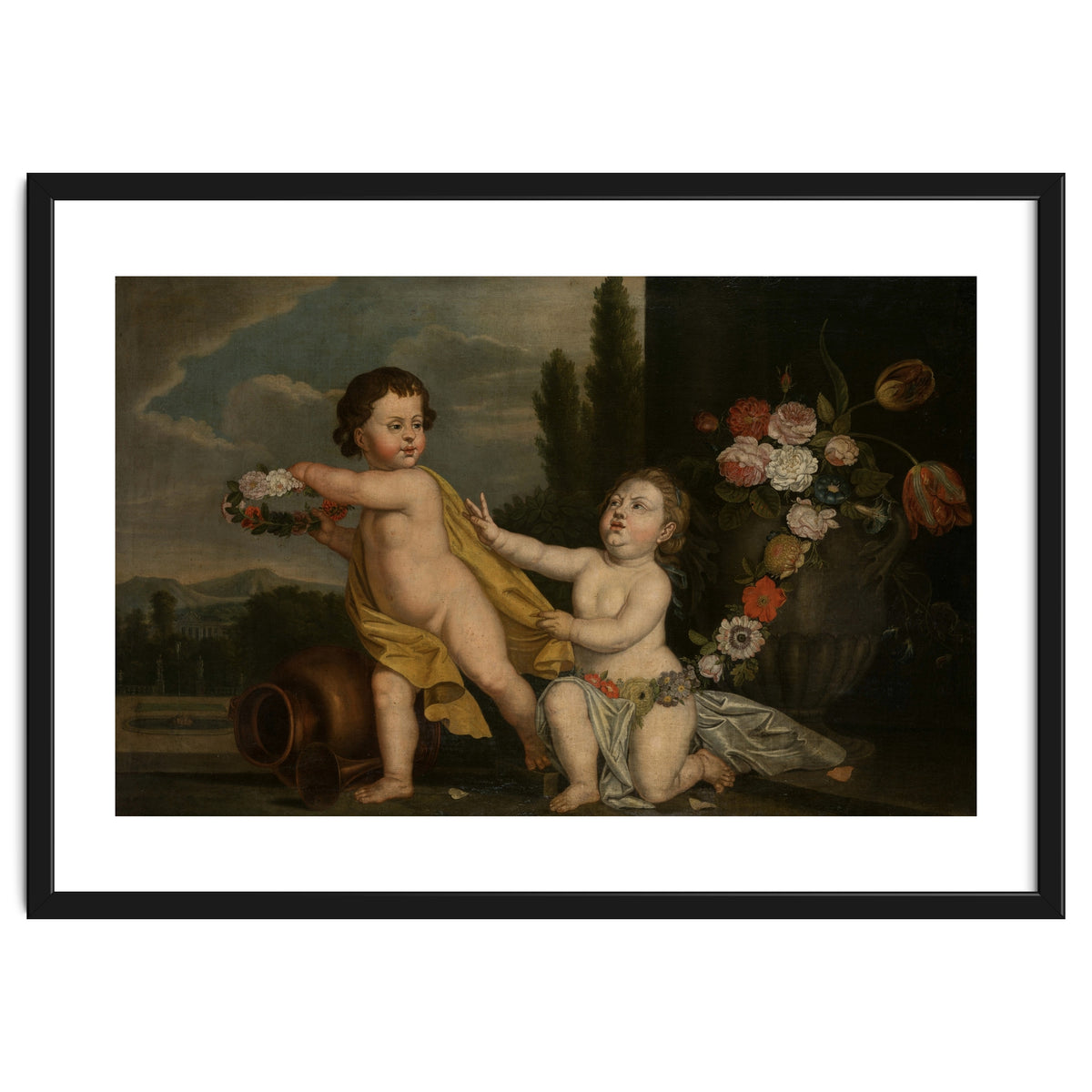 German Master (18th Century) – Two Putti with Garlands of Flowers