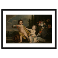 German Master (18th Century) – Two Putti with Garlands of Flowers