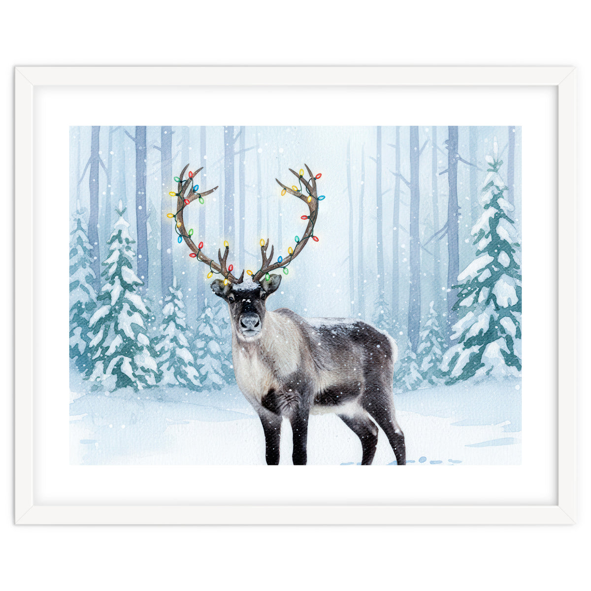 Reindeer with Christmas Lights, Deer Magical Winter Art