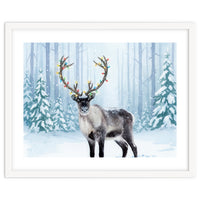 Reindeer with Christmas Lights, Deer Magical Winter Art