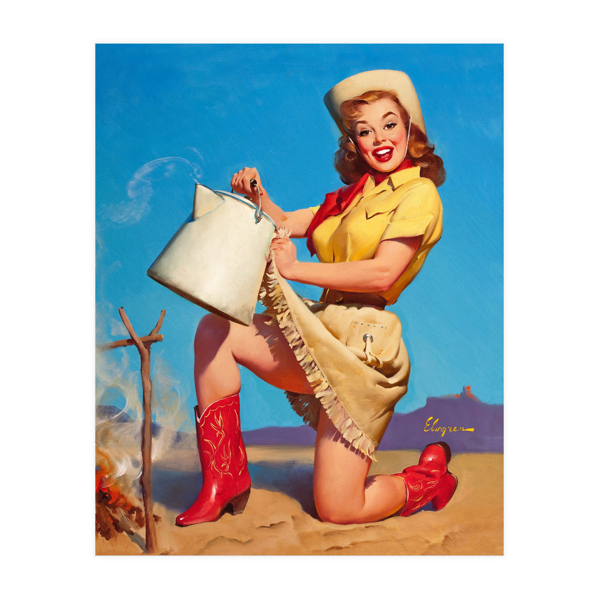 Pinup Sexy Woman Posing With A Hot Teapot (Print Only)