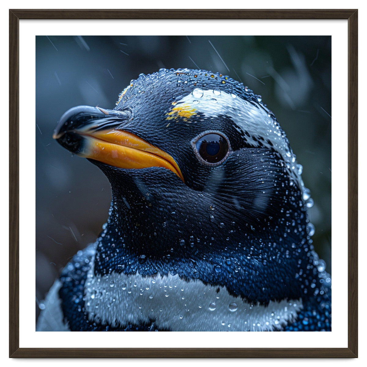 Macro view of a Penguin with Water Droplets