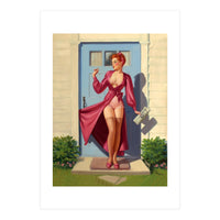 Pinup Girl With Accident At Her Door (Print Only)