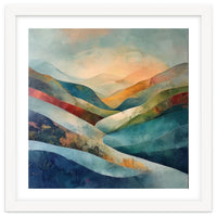 Abstract Mountain Landscape Painting with Textured Rolling Hills
