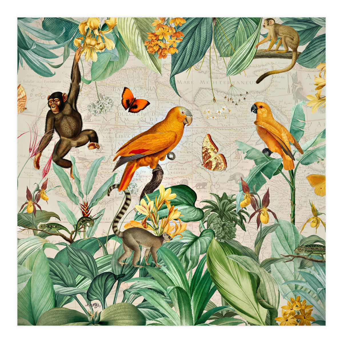 Vintage African Tropical Jungle Fun Animals (Print Only)