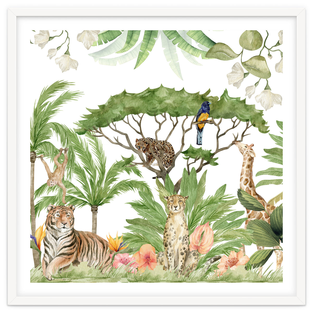 Watercolor Animals Savannah Landscape