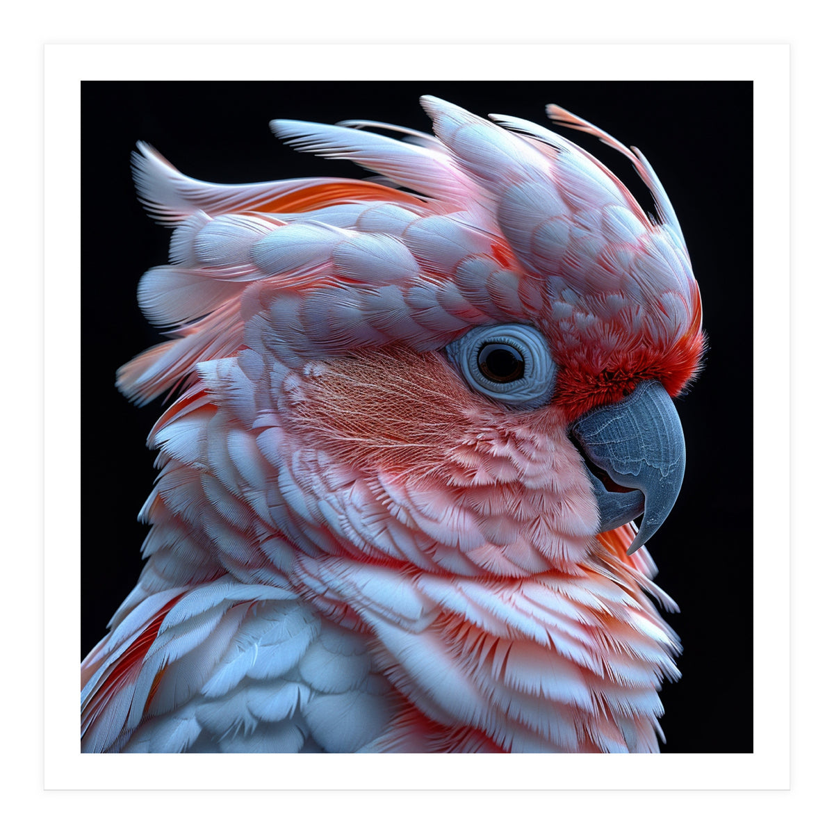 Pink Cockatoo Parrot Close Up Portrait Feather  (Print Only)