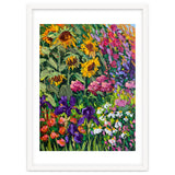 Vibrant Summer Sunflower and Iris Meadow Oil Painting thumbnail