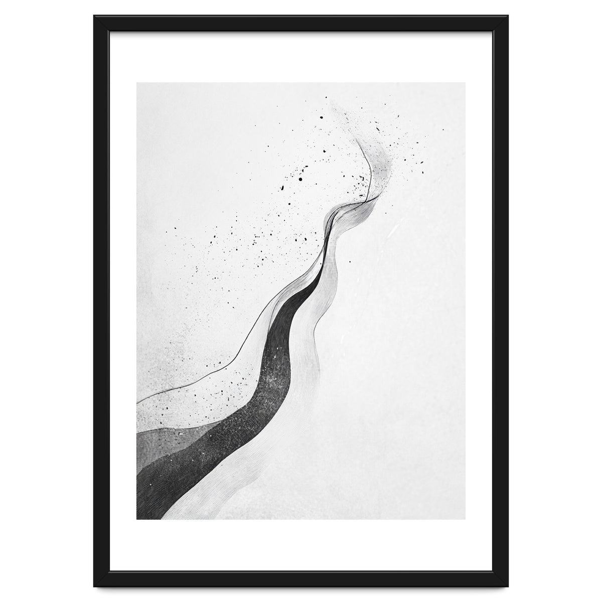 Abstract Black And White Ink Flowing Lines With Splatter