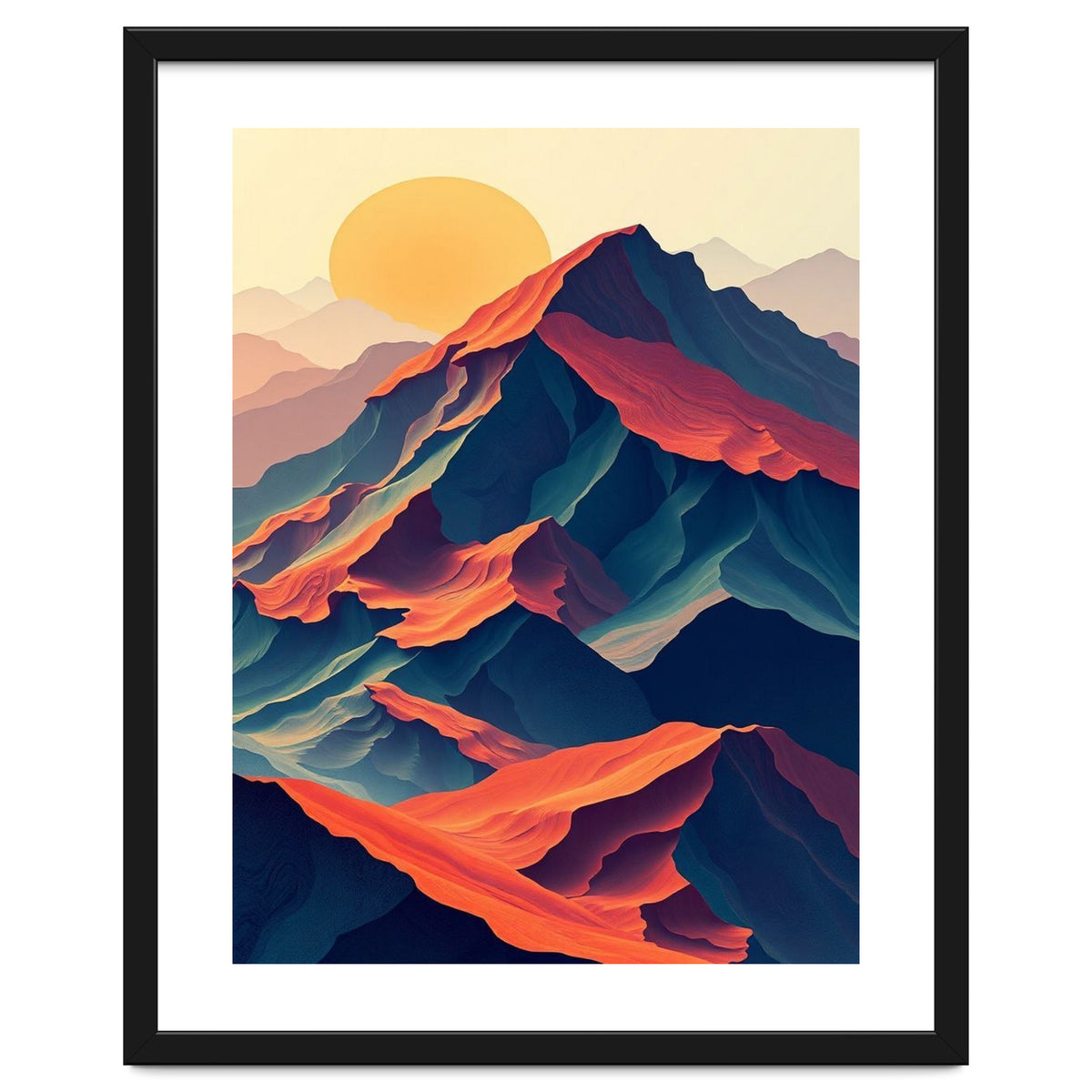 Dramatic Abstract Mountain Sunset Art